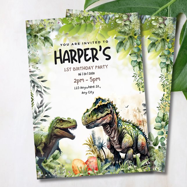 Convite de aniversário de 1 ano do Dinossauro, Din (Criador carregado)