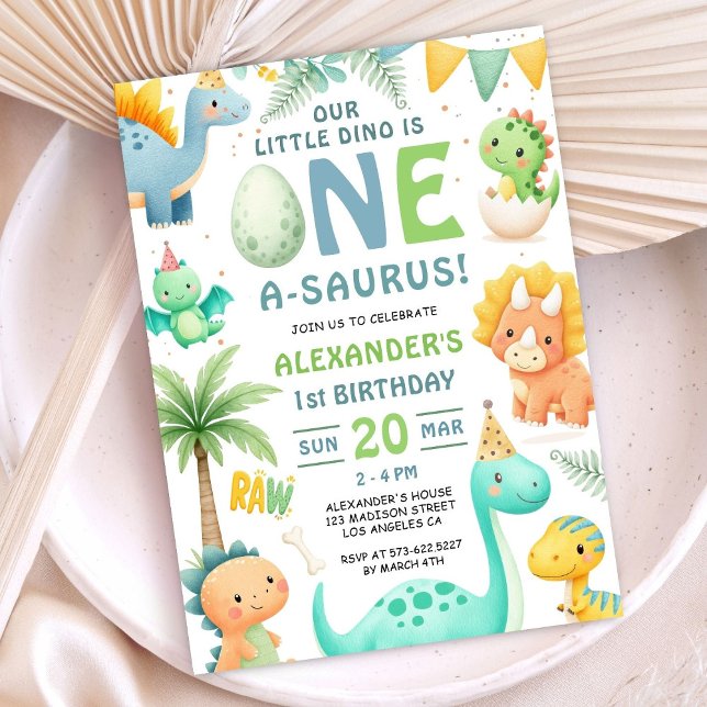 Convite de Aniversário de 1 ano do Dinossauro Fofa (Criador carregado)