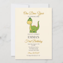 Convite de Aniversário de 1 Ano do Dinossauro Fofo