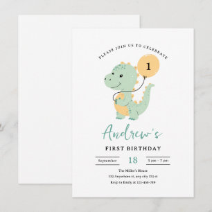 Convite de Aniversário de 1 ano do Dinossauro, T r