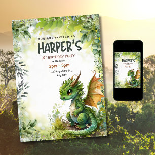 Convite de Aniversário de 1 Ano do Dragão Editável