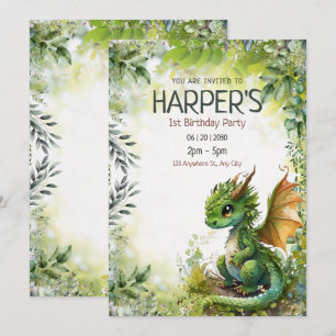 Convite de Aniversário de 1 Ano do Dragão Editável