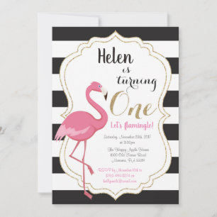 Convite de Aniversário de 1 Ano do Flamingo Menina