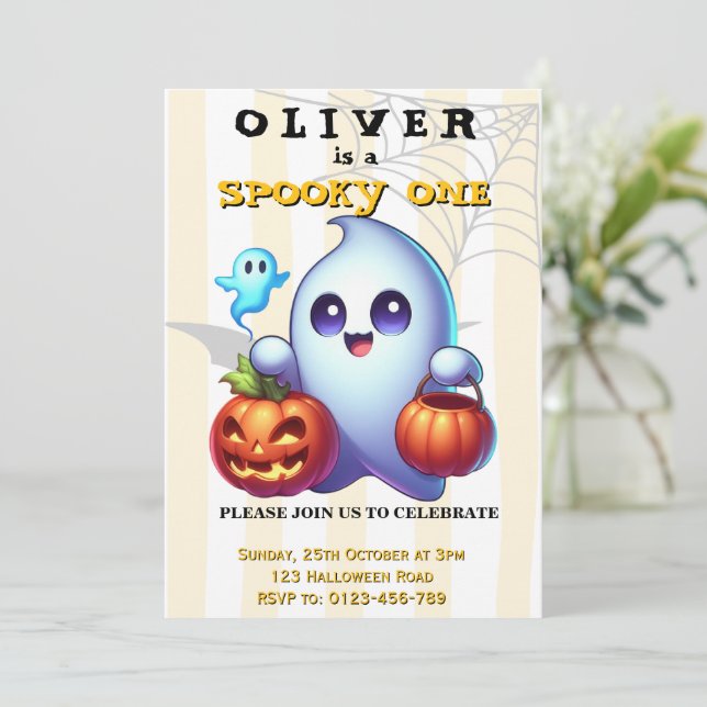 Convite de Aniversário de 1 ano do Halloween Assus (Em pé/Frente)