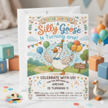 Convite de Aniversário de 1 Ano do Silly Goose | C