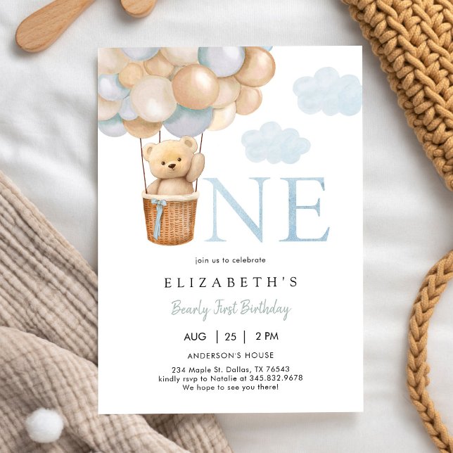 Convite de Aniversário de 1 Ano do Ursinho Bearly  (Criador carregado)