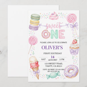 Convite de Aniversário de 1 Ano Docinho Pastel