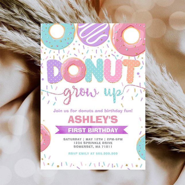 Convite de Aniversário de 1 Ano Donut Grow Up Firs (Criador carregado)