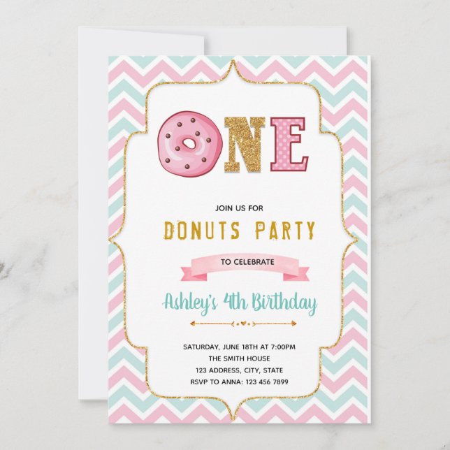 convite de aniversário de 1 ano Donut one (Frente)