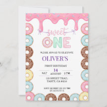 Convite de Aniversário de 1 Ano Donut Sweet One