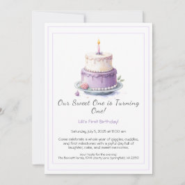 Convite de Aniversário de 1 ano em Aquarela com bo
