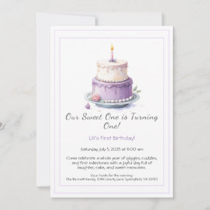 Convite de Aniversário de 1 ano em Aquarela com bo