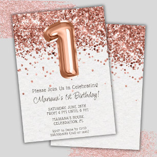 Convite de Aniversário de 1 Ano em Rose Gold