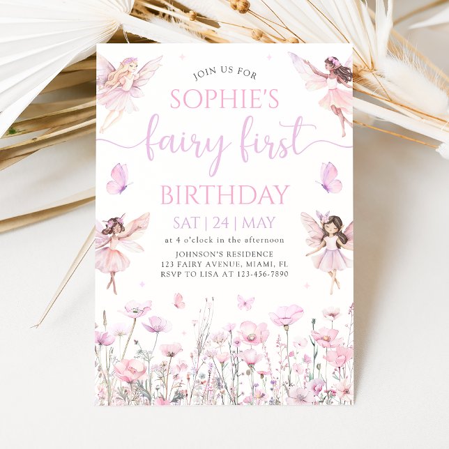 Convite de Aniversário de 1 Ano Fairy First (Criador carregado)