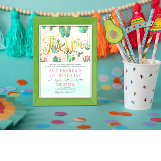 Convite de Aniversário de 1 Ano Fiesta Cactus (Criador carregado)