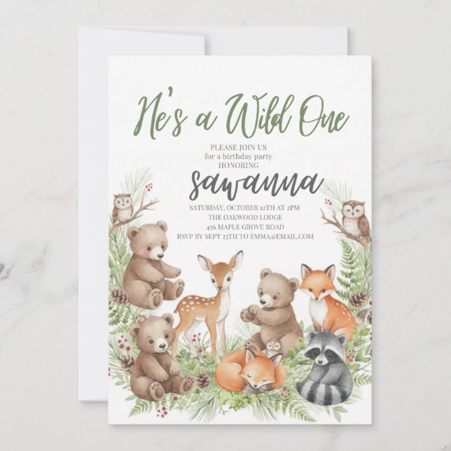 Convite de Aniversário de 1 Ano Forest Friends Wil (Frente)