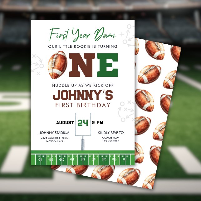 Convite de Aniversário de 1 Ano Futebol Primeiro D (Football First Year Down 1st Birthday Invitation)