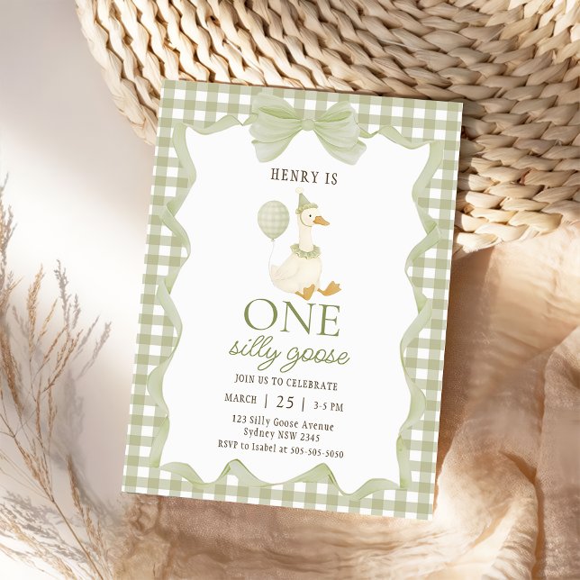 Convite de Aniversário de 1 Ano Gingham One Silly  (Criador carregado)