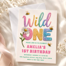 Convite de Aniversário de 1 Ano Glitter Daisy Bumb