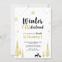 Convite de Aniversário de 1 Ano Gold Winter Oneder
