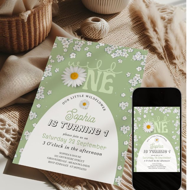 Convite de Aniversário de 1 Ano Green Wild One Dai (Criador carregado)