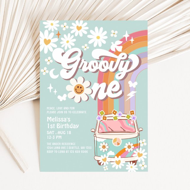 Convite de Aniversário de 1 ano Groovy ONE Hippie  (Criador carregado)