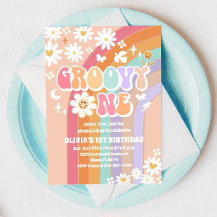Convite de Aniversário de 1 Ano Groovy Retro