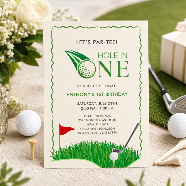 Convite de Aniversário de 1 Ano Hole In One Golf (Criador carregado)