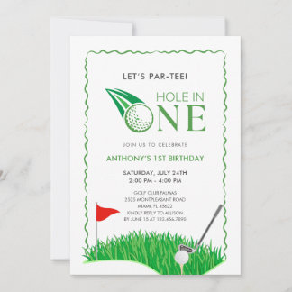 Convite de Aniversário de 1 Ano 'Hole In One Golf'