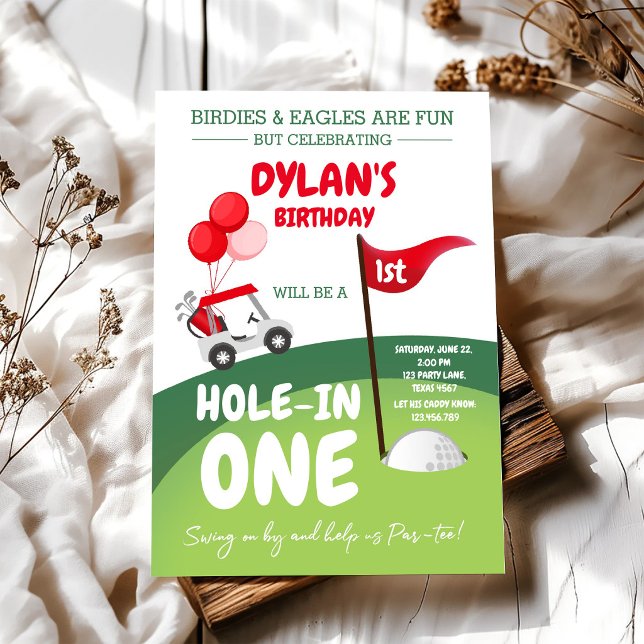 Convite de Aniversário de 1 Ano Hole In One Golf P (Criador carregado)
