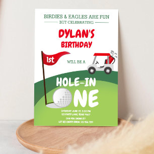 Convite de Aniversário de 1 Ano Hole In One Golf P
