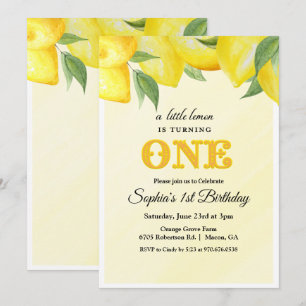 Convite de Aniversário de 1 Ano Lemon Lemonade