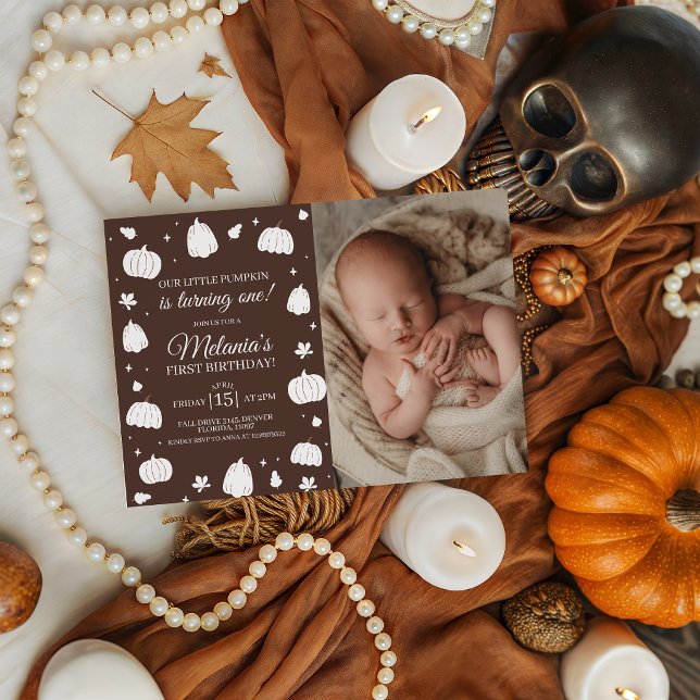 Convite de Aniversário de 1 Ano Little Pumpkin Pho (Criador carregado)