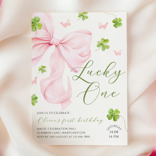 Convite de Aniversário de 1 Ano Lucky One com Laço