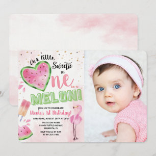 Convite de Aniversário de 1 Ano Melancia Um em um