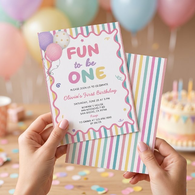 Convite de Aniversário de 1 Ano Menina Divertido (Criador carregado)
