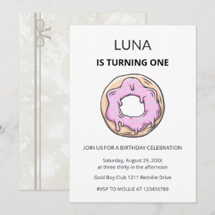 Convite de Aniversário de 1 Ano Menina Donut Rosa
