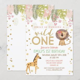 Convite de Aniversário de 1 Ano Menina Wild ONE Pr
