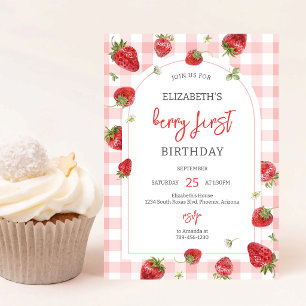 Convite de Aniversário de 1 Ano Morango Berry Prim