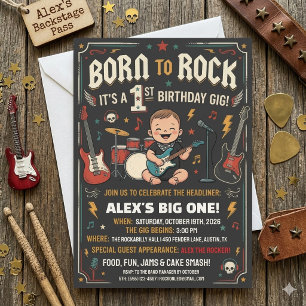Convite de Aniversário de 1 Ano 'Nascido para Rock