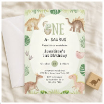 Convite de Aniversário de 1 Ano One a Saurus