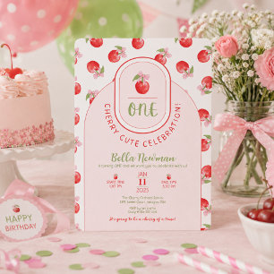 Convite de Aniversário de 1 Ano One Cherry Cute pa