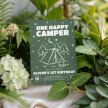 Convite de Aniversário de 1 ano "One Happy Camper"