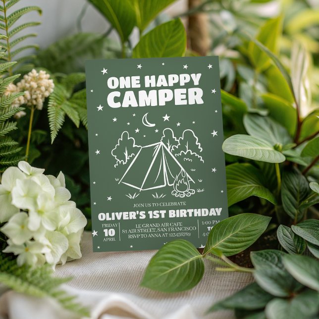 Convite de Aniversário de 1 ano "One Happy Camper" (Criador carregado)