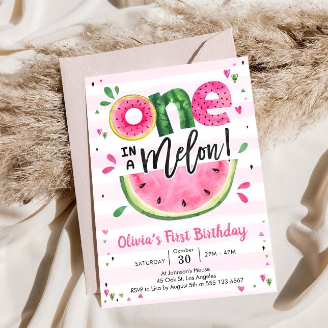 Convite de Aniversário de 1 Ano One In A Melon Mel (Criador carregado)