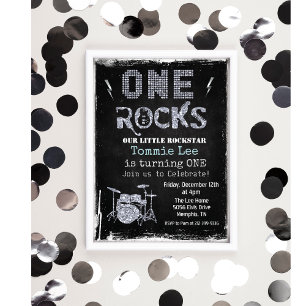 Convite de Aniversário de 1 ano One Rocks Rockstar