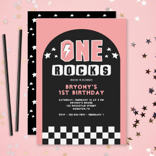 Convite de Aniversário de 1 Ano One Rocks Rosa