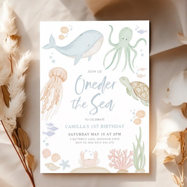 Convite de Aniversário de 1 Ano Oneder The Sea (Criador carregado)