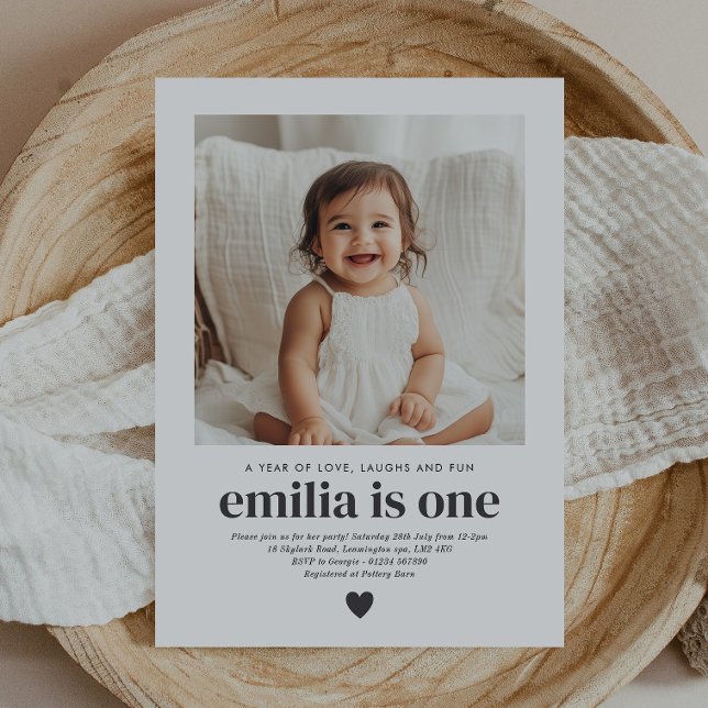 Convite de Aniversário de 1 Ano para Menina com Fo (Simple Photo 1st Birthday Girl Invitation)