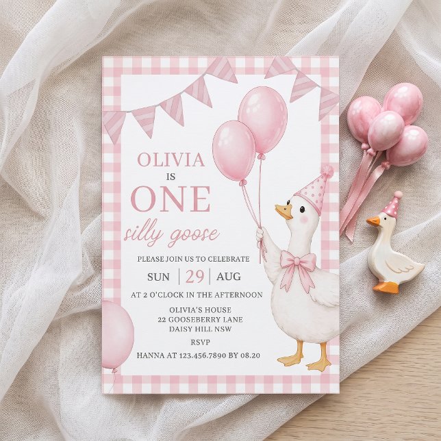 Convite de Aniversário de 1 Ano para Menina Ganso  (Criador carregado)
